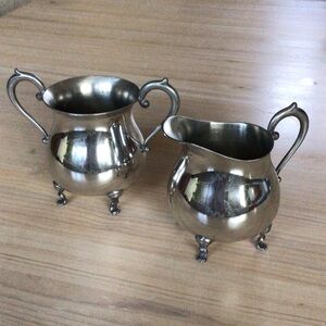 Vintage Raimond Footed Sugar and Creamer Set English Pewter Silvertone